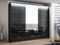 MARSYLIA wardrobe, black gloss + mirror 255cm