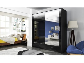 MARLIN wardrobe, black gloss + mirror 208cm