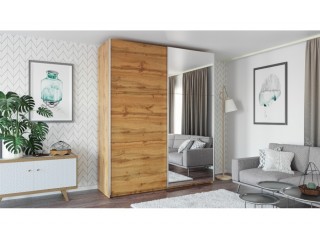 RODOS 200 cm tall wardrobe, wood effect wotan oak + mirror