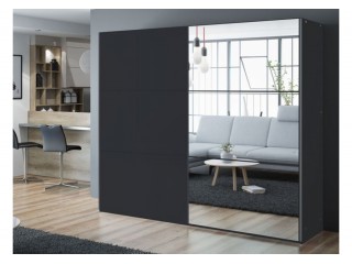 VIGO wardrobe 250cm, large mirror, black matt