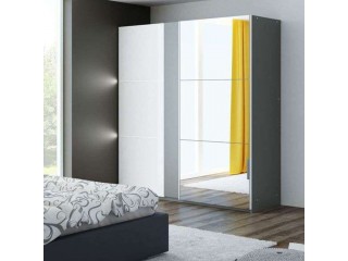 TUNIS wardrobe 200cm, graphite/white gloss + large mirror + LED