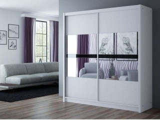 BATIA wardrobe 200cm, 2 mirrors with black glass, white