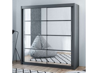 DELTA wardrobe 160cm, mirrors on both doors, grey / graphite matt