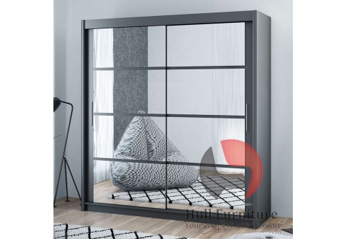 DELTA wardrobe 200cm, mirrors on both doors, graphite/grey