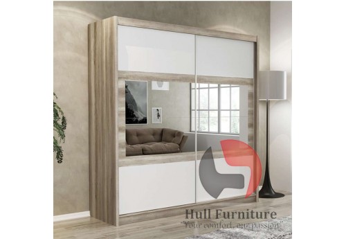 SHURI wardrobe 200cm, canyon oak + white matt + mirrors