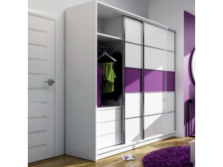 DAFNE wardrobe 226cm, white matt + purple glass