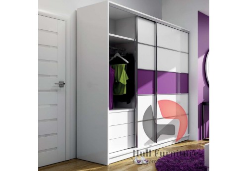 DAFNE wardrobe 226cm, white matt + purple glass