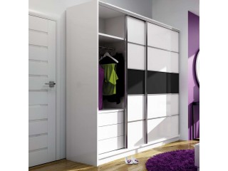 DAFNE wardrobe 226cm, white matt + black glass