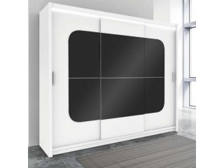 BELITA wardrobe 250cm, white matt + black matt + led lights