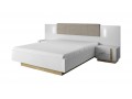 Ares - Kingsize Bed in white with an Oak Trim with 2 bedside tables,  224.5 cm  x 104.5 cm  x 210.5 cm