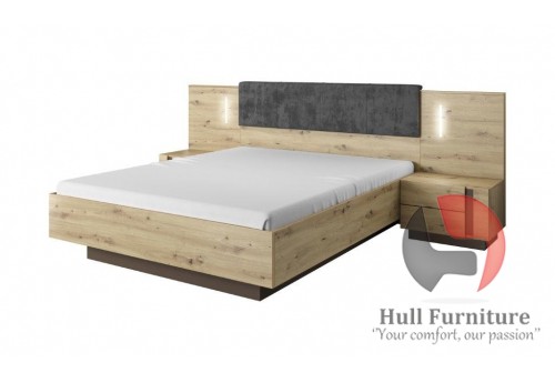 Ares - Kingsize Bed in white with an Oak Trim, 224.5 cm x 104.5 cm x 210.5 cm