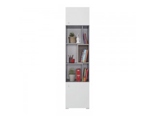 Simba - Bookcase, 45/ 190 / 40 cm - Concrete / White Lux / Oak