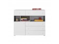 Simba - Chest of drawers, 110/ 90 / 40 cm - Concrete / White Lux / Oak  