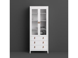 BARCELONA - Barcelona cabinet 2 doors w/glass + 3 drawers in White. W 778.5 x H 1990 x D 325 mm, FREE UK DELIVERY