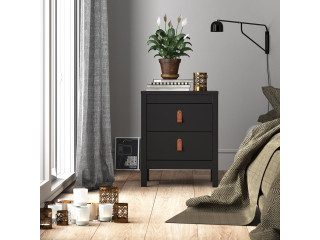 BARCELONA - Bedside Table 2 drawers in Black. W 436 x H 541 x D 384 mm, FREE UK DELIVERY