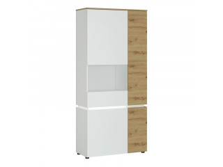 LUCI - 4 door tall display cabinet LH (including LED lighting) in in White and Oak. W 904 x H 1990 x D 400 mm, FREE UK DELIVERY 