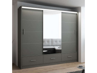 MARSYLIA wardrobe, graphite matt + mirror 255cm