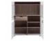 Abbie - Low Display Cabinet 109 cm wide in white high gloss MDF with an Truffle Oak trim.