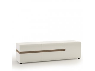 KOMODA RTV 3D - Low Display Cabinet 109 cm wide in white high gloss MDF with an Truffle Oak trim. - Kolekcja Abbie Meble 