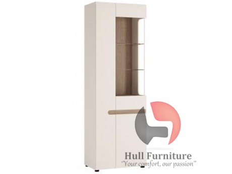 Furniture To Go Tall Glazed 1 Door 2 Drawer Narrow Cabinet Oak Melamine