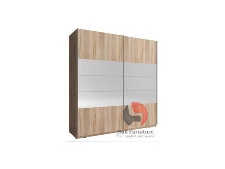 MIKA 150cm - Dąb Sonoma + Lustro, szafa z  drzwiami przesuwanymi