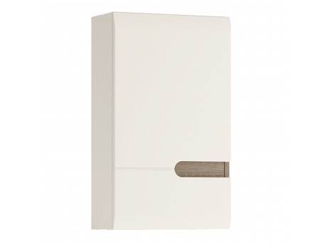 Abbie- 1 Door Wall Cupboard (LH Door) in white with an Truffle Oak Trim.