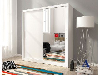 MAJA I 200cm - Biały + Lustro, szafa z  drzwiami przesuwanymi