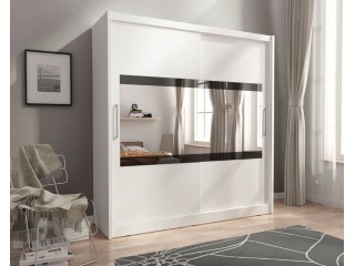 MAJA IV 200cm - Biały + Lustro, szafa z  drzwiami przesuwanymi
