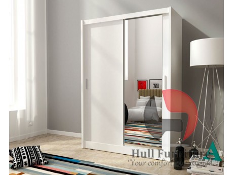 MAJA 150cm - Biały + Lustro, szafa z  drzwiami przesuwanymi