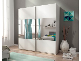 MIKA 150cm - White - Sliding door wardrobe with mirror