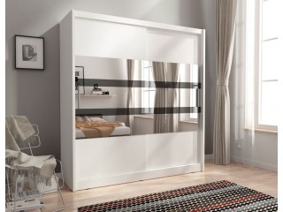 MAJA V 180 cm - Biały + Lustro, szafa z  drzwiami przesuwanymi